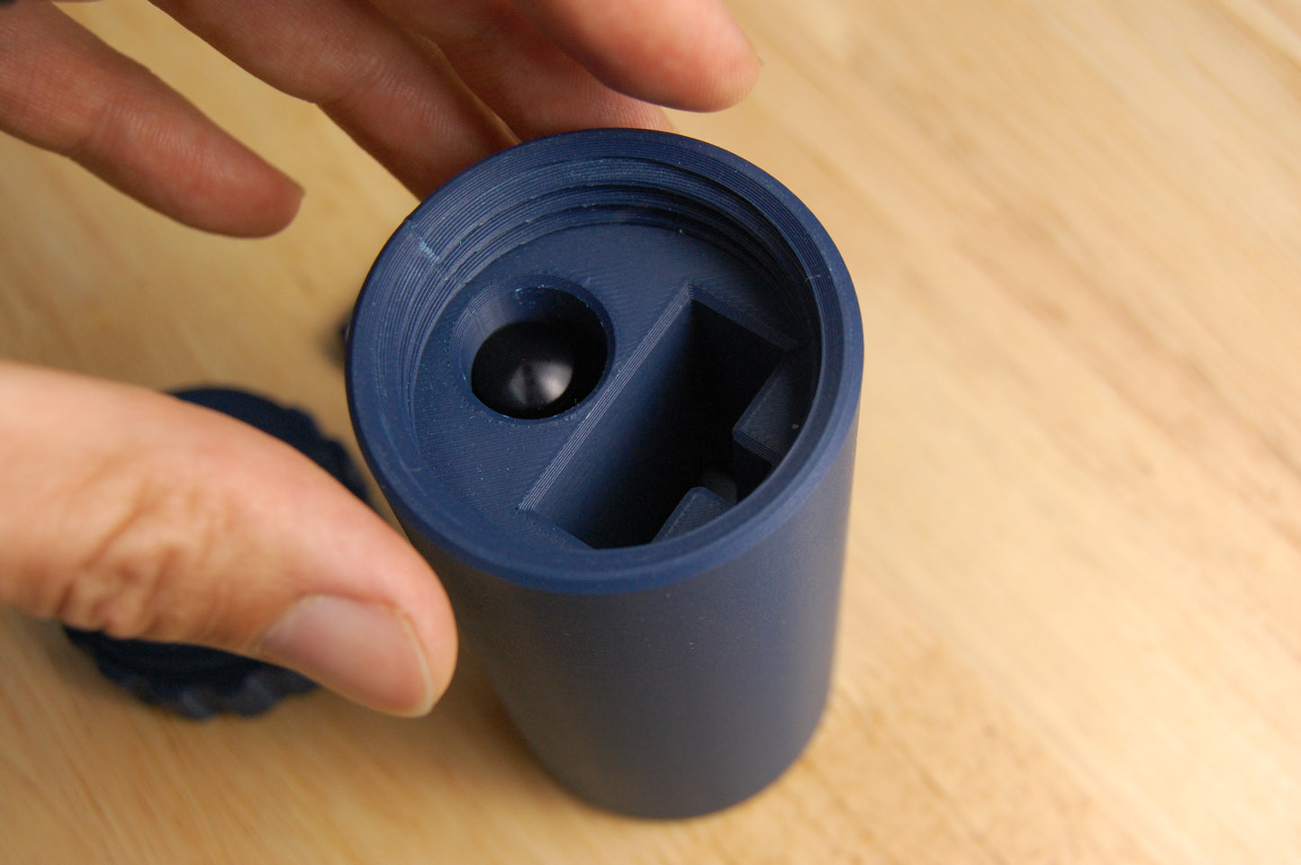 Close up of navy blue suborbital capsule