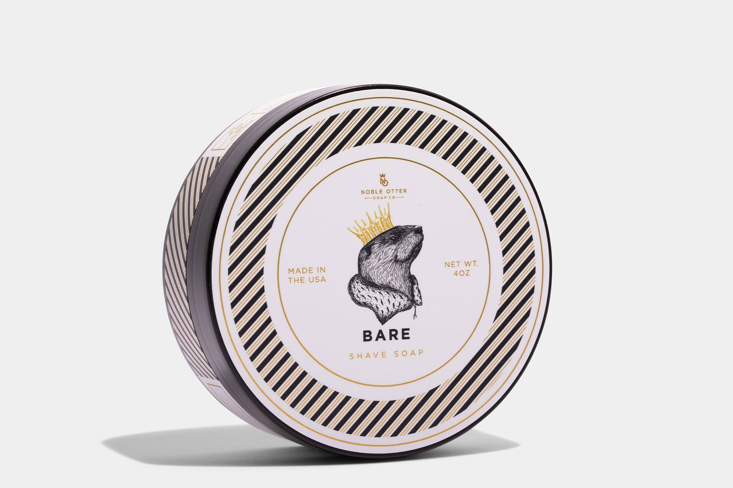 Nobel Otter "Bare" Shave soap container with decorative lid on a white background