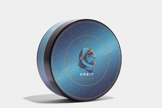 Blue circular container with 'Orbit' branding on a white background