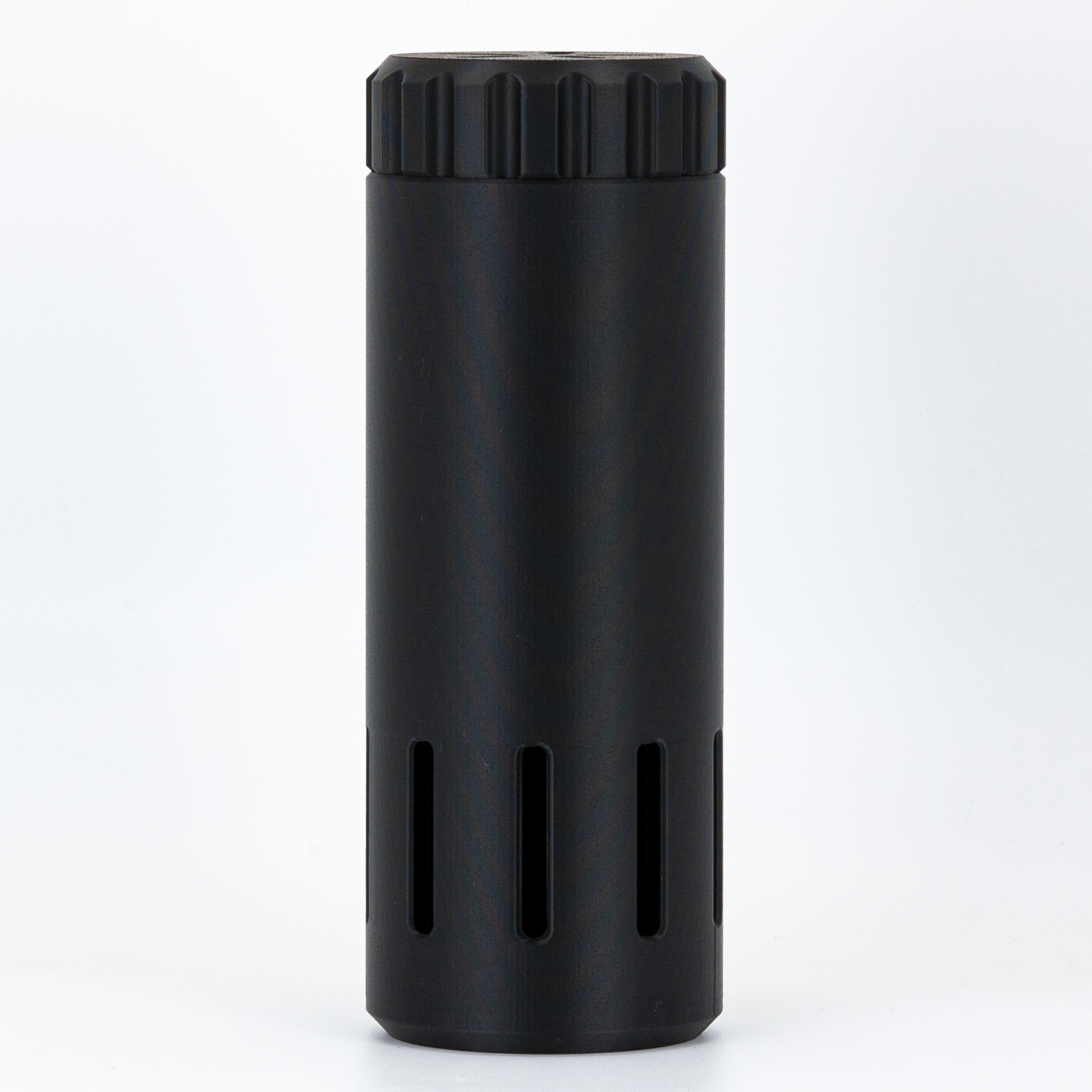 Black Capsule shaving brush case on a white background