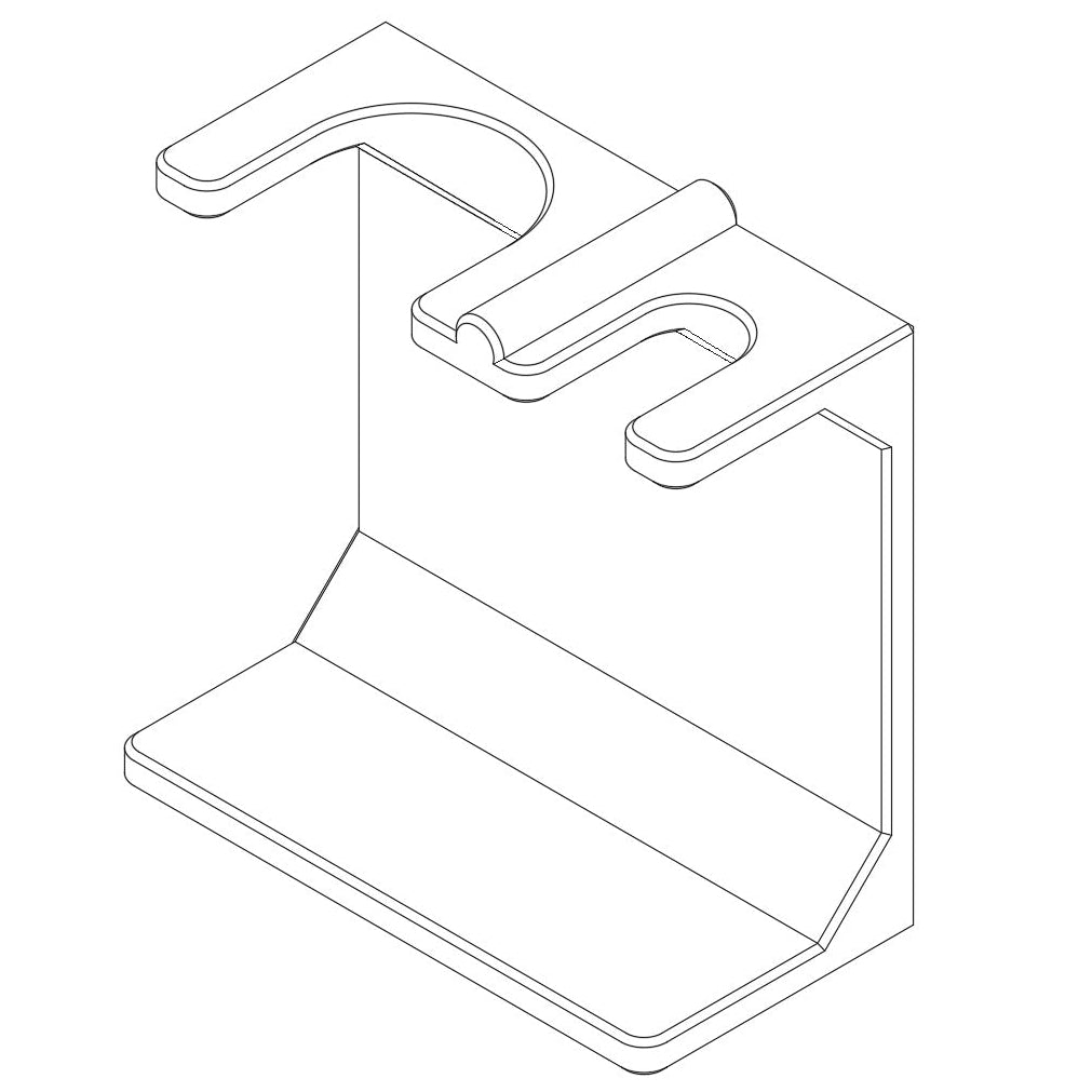Perspective view mechanical drawing of a razor and brush stand