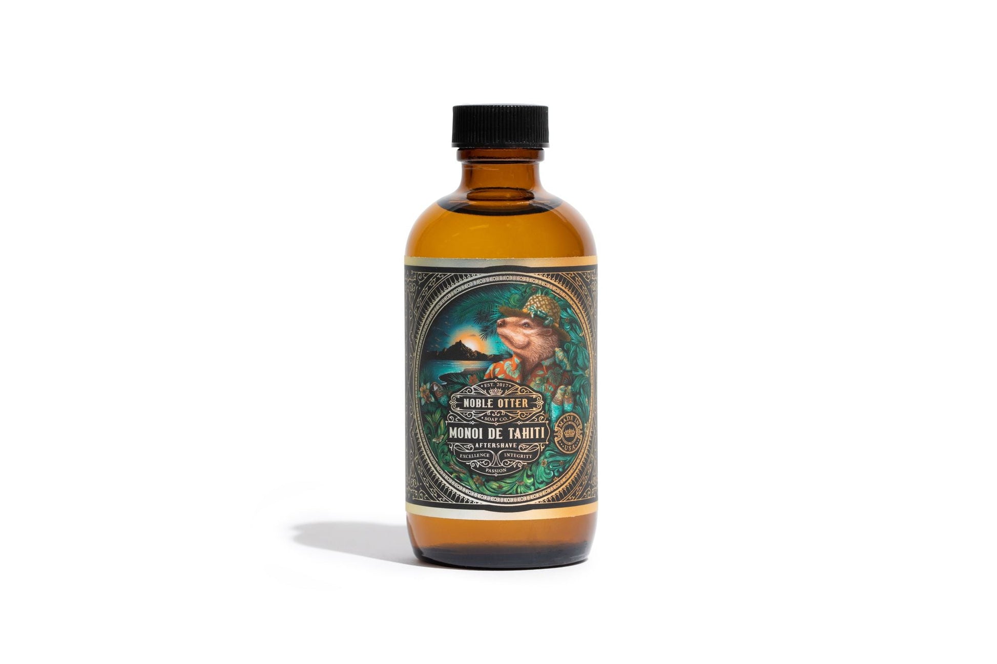 Noble Otter Aftershave "Monoi De Tahiti" with a green tropical decorative label on a white background.